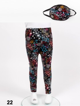 Kids Floral Stretchy Legging & Reversible Fabric Face Mask Matching Set (LG103-22 & PM101341)